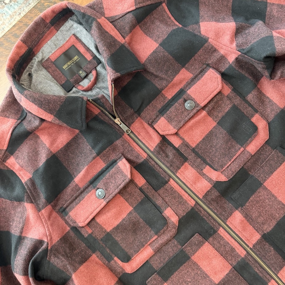 Brothers/Sons Jacket Mens XL Red Plaid Wool Full Zip Flannel Bomber Bootbarn